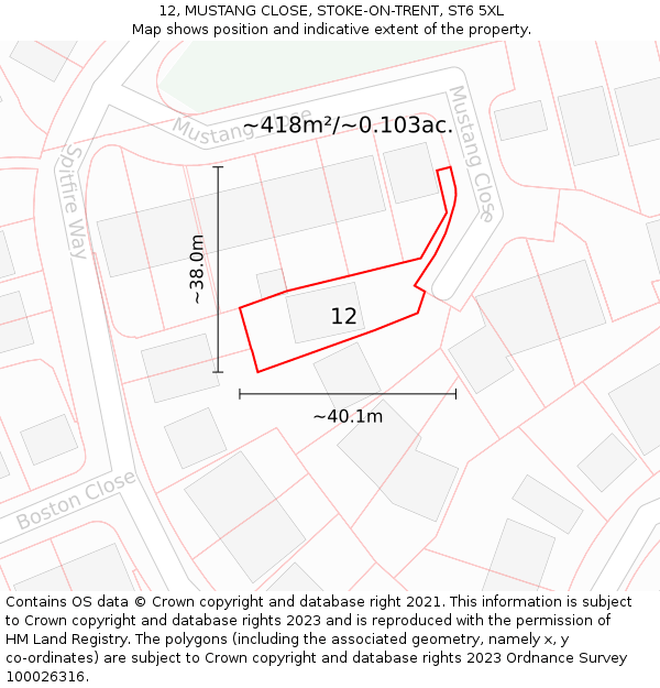 12, MUSTANG CLOSE, STOKE-ON-TRENT, ST6 5XL: Plot and title map