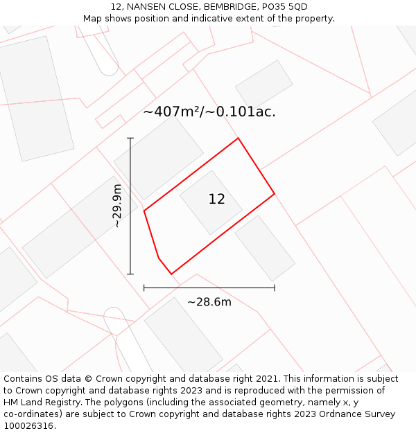 12, NANSEN CLOSE, BEMBRIDGE, PO35 5QD: Plot and title map
