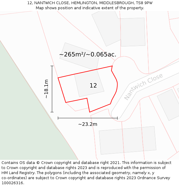 12, NANTWICH CLOSE, HEMLINGTON, MIDDLESBROUGH, TS8 9PW: Plot and title map