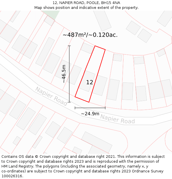 12, NAPIER ROAD, POOLE, BH15 4NA: Plot and title map