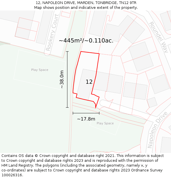 12, NAPOLEON DRIVE, MARDEN, TONBRIDGE, TN12 9TR: Plot and title map
