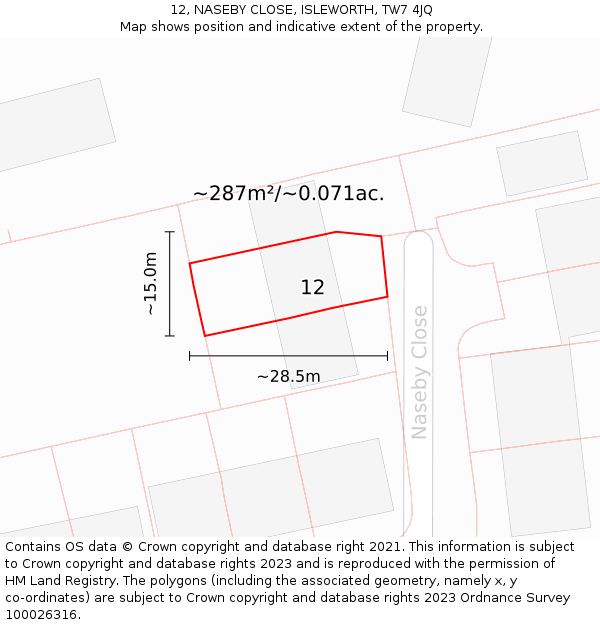 12, NASEBY CLOSE, ISLEWORTH, TW7 4JQ: Plot and title map