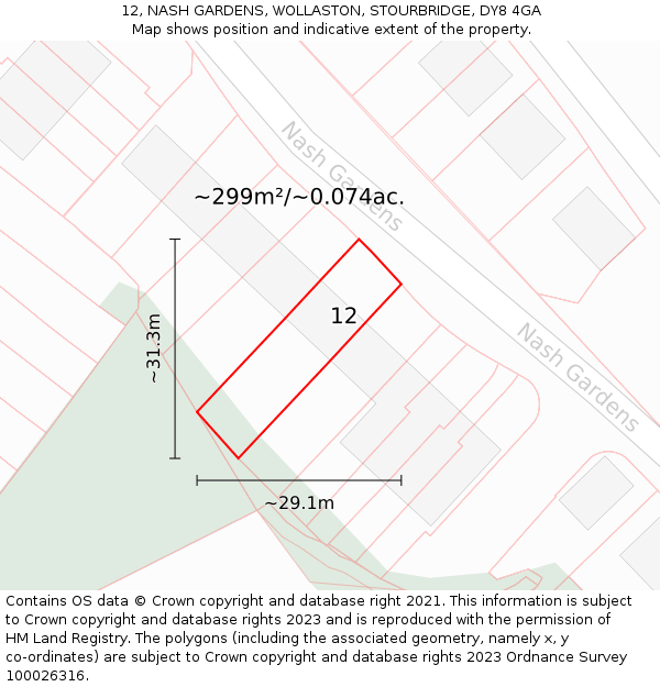 12, NASH GARDENS, WOLLASTON, STOURBRIDGE, DY8 4GA: Plot and title map