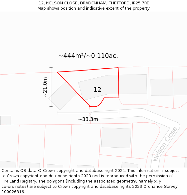 12, NELSON CLOSE, BRADENHAM, THETFORD, IP25 7RB: Plot and title map