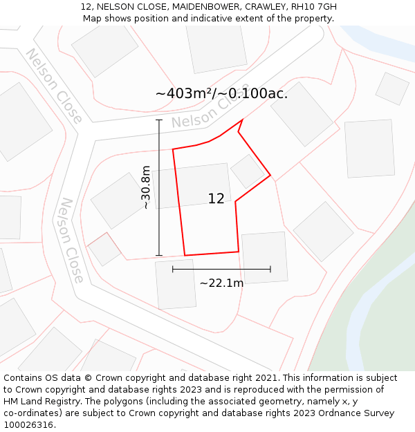 12, NELSON CLOSE, MAIDENBOWER, CRAWLEY, RH10 7GH: Plot and title map