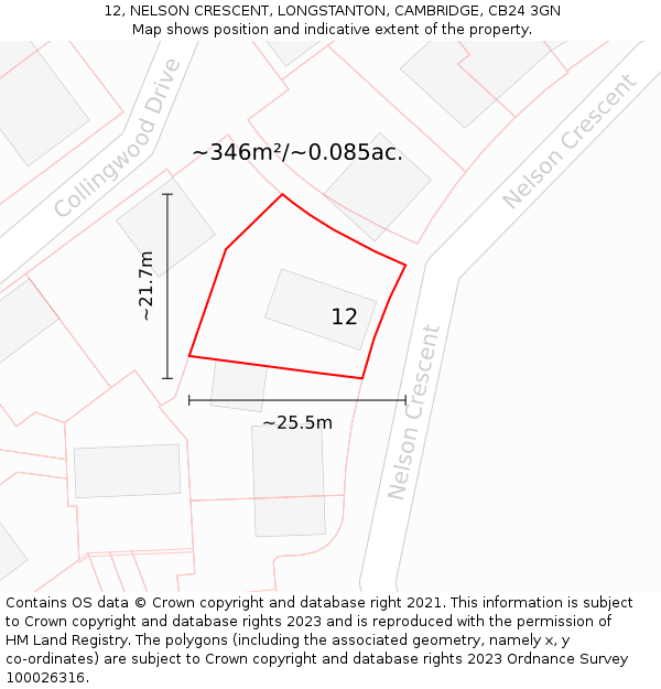12, NELSON CRESCENT, LONGSTANTON, CAMBRIDGE, CB24 3GN: Plot and title map