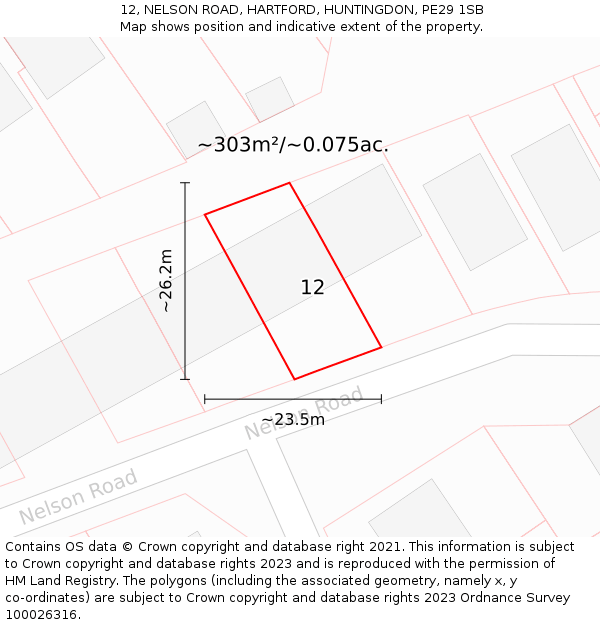 12, NELSON ROAD, HARTFORD, HUNTINGDON, PE29 1SB: Plot and title map