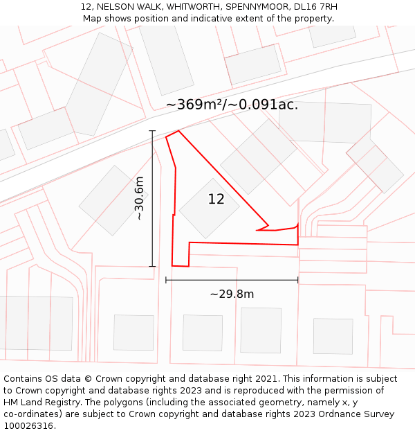 12, NELSON WALK, WHITWORTH, SPENNYMOOR, DL16 7RH: Plot and title map