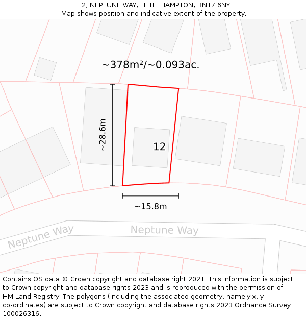 12, NEPTUNE WAY, LITTLEHAMPTON, BN17 6NY: Plot and title map