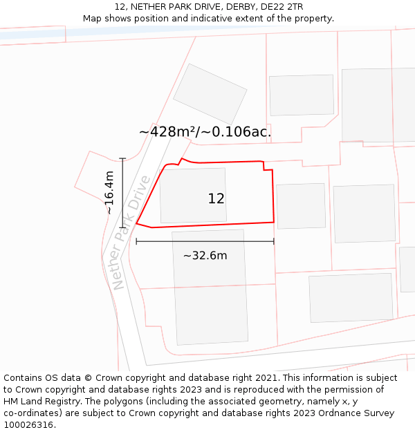 12, NETHER PARK DRIVE, DERBY, DE22 2TR: Plot and title map