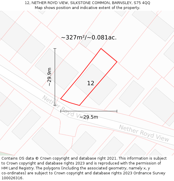 12, NETHER ROYD VIEW, SILKSTONE COMMON, BARNSLEY, S75 4QQ: Plot and title map