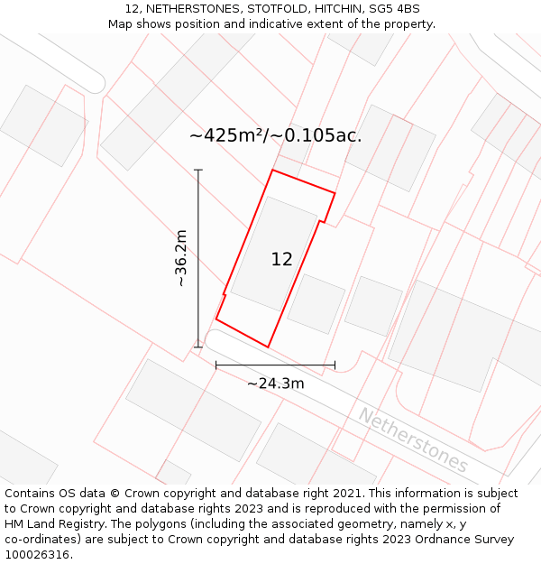 12, NETHERSTONES, STOTFOLD, HITCHIN, SG5 4BS: Plot and title map