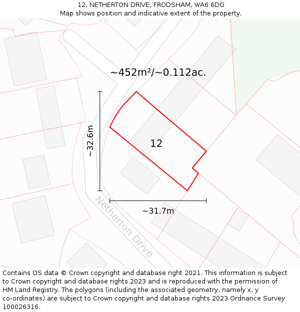 12, NETHERTON DRIVE, FRODSHAM, WA6 6DG: Plot and title map