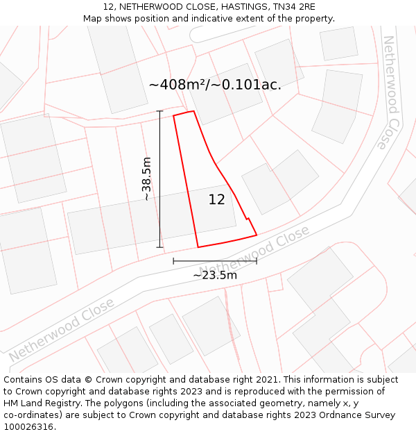 12, NETHERWOOD CLOSE, HASTINGS, TN34 2RE: Plot and title map
