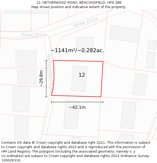 12, NETHERWOOD ROAD, BEACONSFIELD, HP9 2BE: Plot and title map
