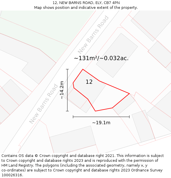 12, NEW BARNS ROAD, ELY, CB7 4PN: Plot and title map