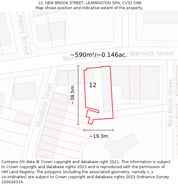 12, NEW BROOK STREET, LEAMINGTON SPA, CV32 5AB: Plot and title map
