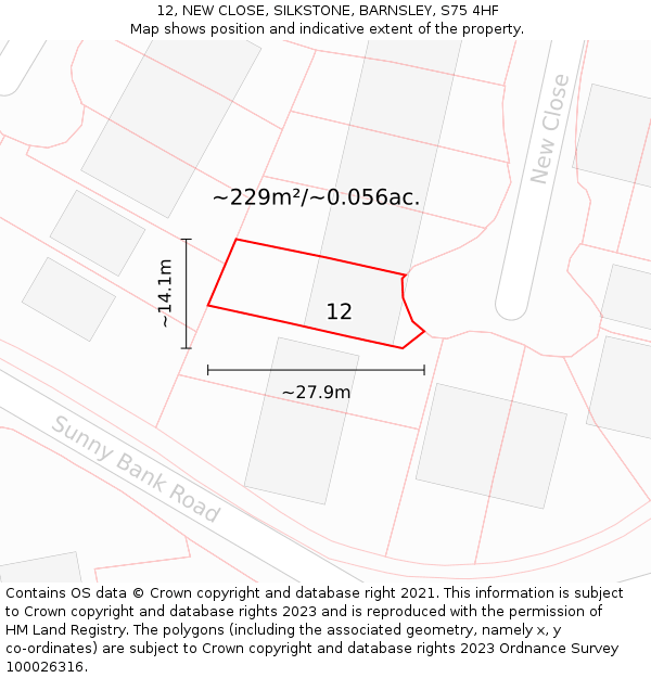 12, NEW CLOSE, SILKSTONE, BARNSLEY, S75 4HF: Plot and title map