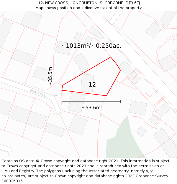 12, NEW CROSS, LONGBURTON, SHERBORNE, DT9 6EJ: Plot and title map