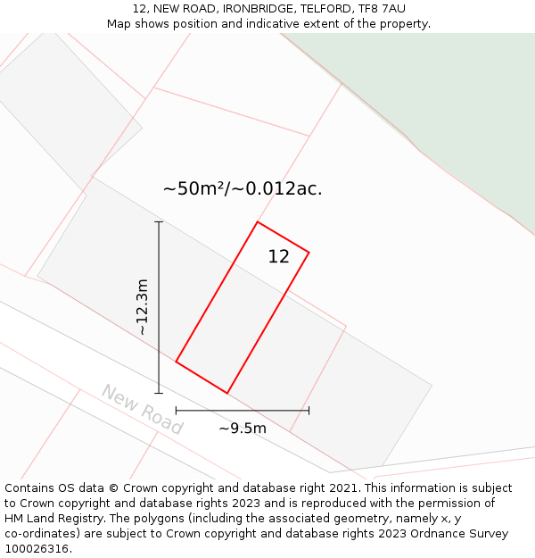 12, NEW ROAD, IRONBRIDGE, TELFORD, TF8 7AU: Plot and title map