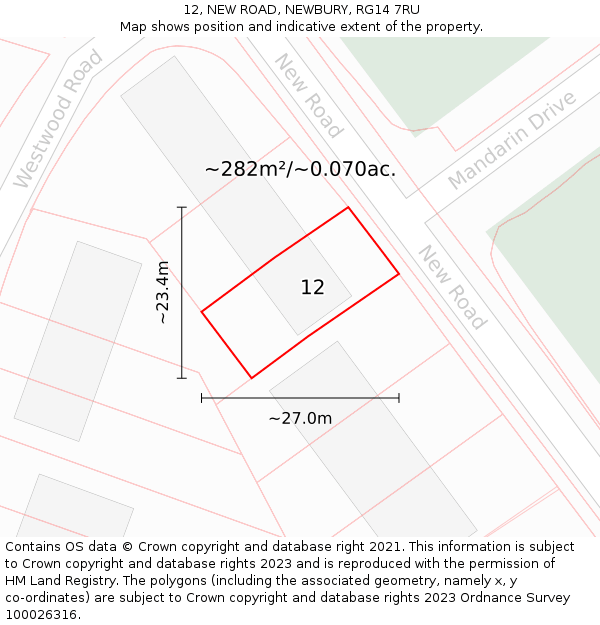 12, NEW ROAD, NEWBURY, RG14 7RU: Plot and title map