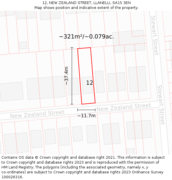 12, NEW ZEALAND STREET, LLANELLI, SA15 3EN: Plot and title map