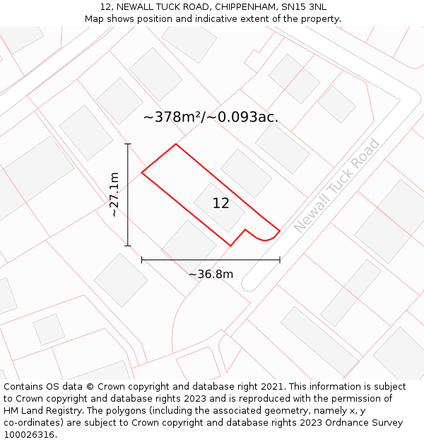 12, NEWALL TUCK ROAD, CHIPPENHAM, SN15 3NL: Plot and title map