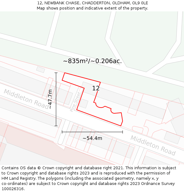 12, NEWBANK CHASE, CHADDERTON, OLDHAM, OL9 0LE: Plot and title map