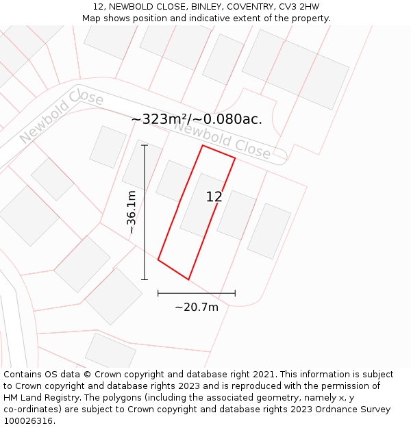 12, NEWBOLD CLOSE, BINLEY, COVENTRY, CV3 2HW: Plot and title map