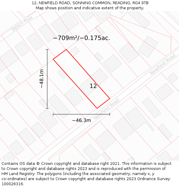 12, NEWFIELD ROAD, SONNING COMMON, READING, RG4 9TB: Plot and title map