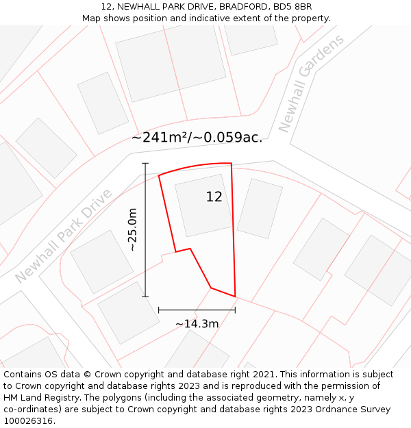12, NEWHALL PARK DRIVE, BRADFORD, BD5 8BR: Plot and title map