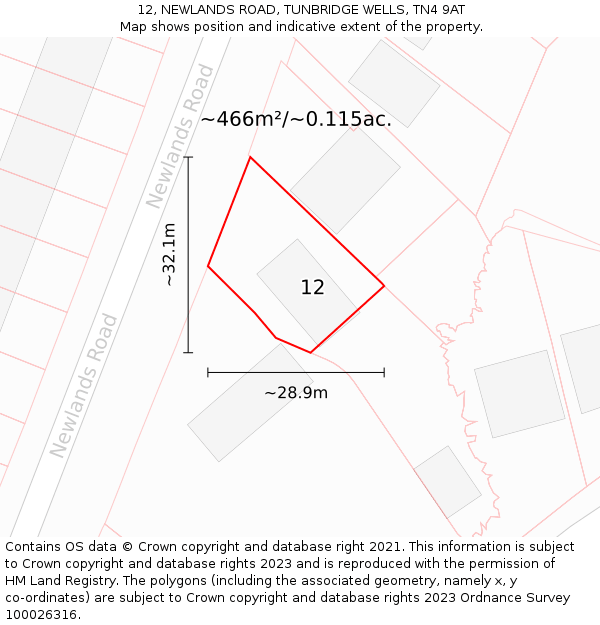 12, NEWLANDS ROAD, TUNBRIDGE WELLS, TN4 9AT: Plot and title map