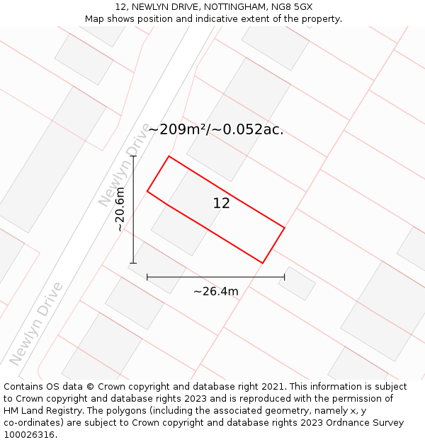 12, NEWLYN DRIVE, NOTTINGHAM, NG8 5GX: Plot and title map