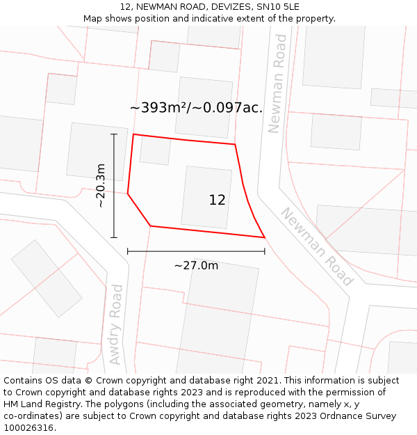 12, NEWMAN ROAD, DEVIZES, SN10 5LE: Plot and title map