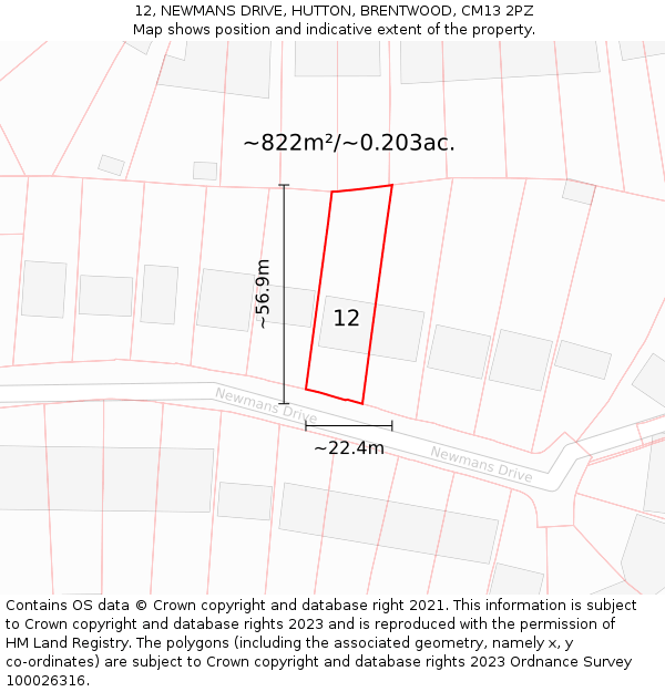 12, NEWMANS DRIVE, HUTTON, BRENTWOOD, CM13 2PZ: Plot and title map