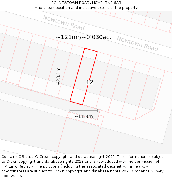 12, NEWTOWN ROAD, HOVE, BN3 6AB: Plot and title map