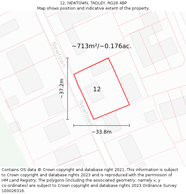 12, NEWTOWN, TADLEY, RG26 4BP: Plot and title map