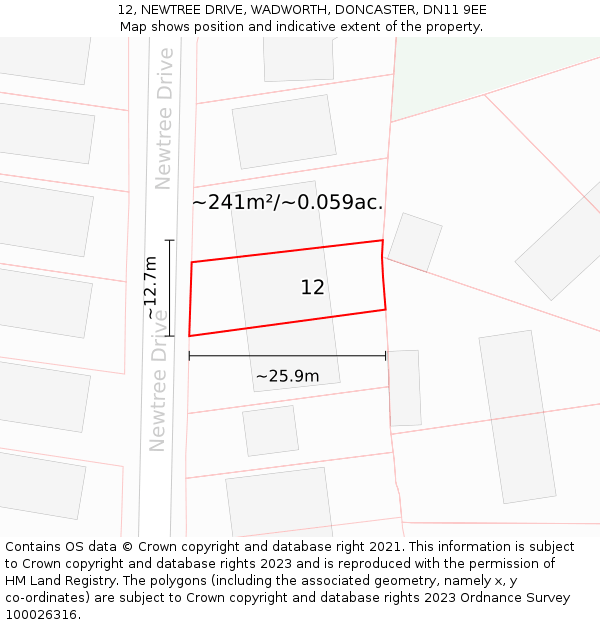 12, NEWTREE DRIVE, WADWORTH, DONCASTER, DN11 9EE: Plot and title map