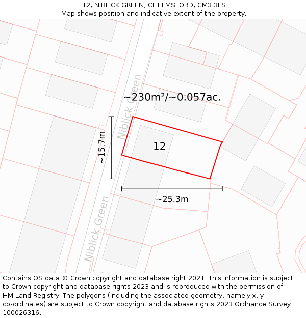 12, NIBLICK GREEN, CHELMSFORD, CM3 3FS: Plot and title map
