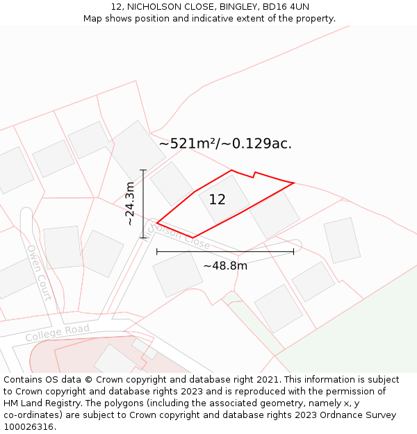12, NICHOLSON CLOSE, BINGLEY, BD16 4UN: Plot and title map