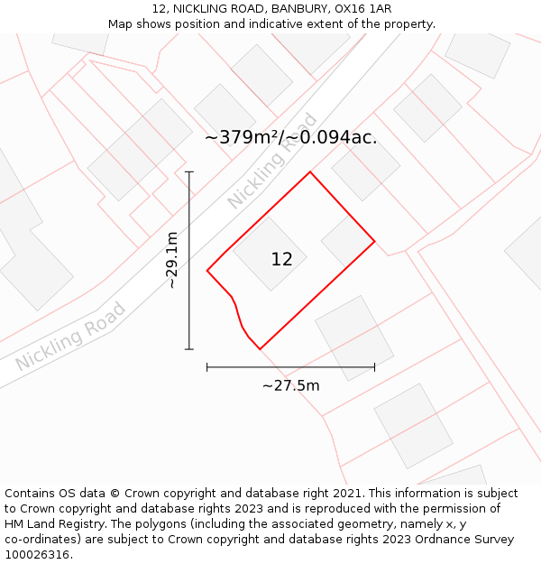 12, NICKLING ROAD, BANBURY, OX16 1AR: Plot and title map