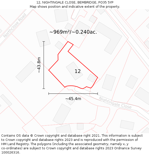 12, NIGHTINGALE CLOSE, BEMBRIDGE, PO35 5YP: Plot and title map