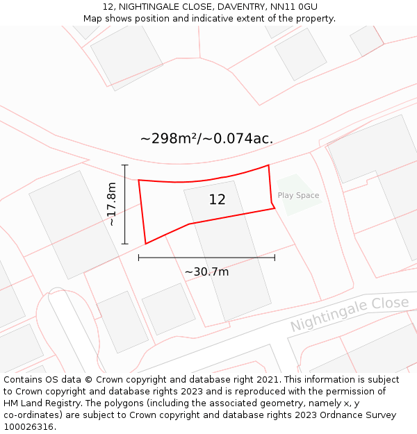 12, NIGHTINGALE CLOSE, DAVENTRY, NN11 0GU: Plot and title map