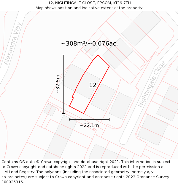 12, NIGHTINGALE CLOSE, EPSOM, KT19 7EH: Plot and title map