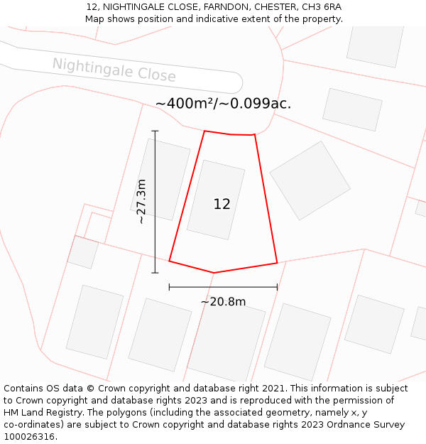 12, NIGHTINGALE CLOSE, FARNDON, CHESTER, CH3 6RA: Plot and title map