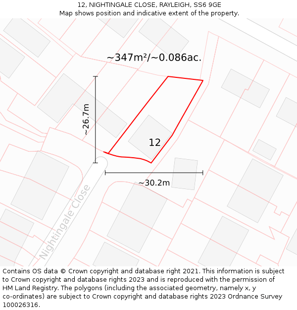 12, NIGHTINGALE CLOSE, RAYLEIGH, SS6 9GE: Plot and title map