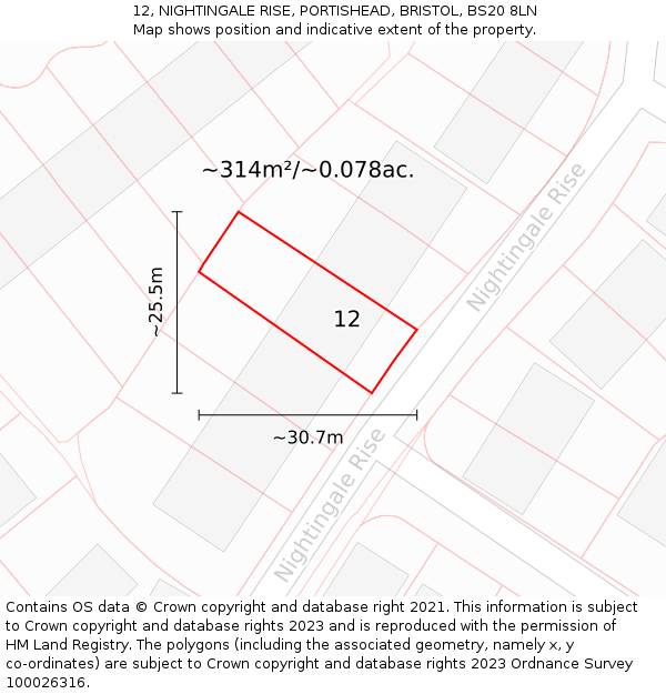 12, NIGHTINGALE RISE, PORTISHEAD, BRISTOL, BS20 8LN: Plot and title map