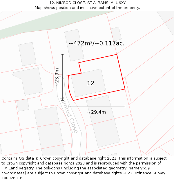 12, NIMROD CLOSE, ST ALBANS, AL4 9XY: Plot and title map