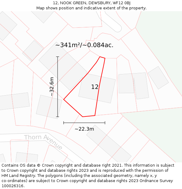 12, NOOK GREEN, DEWSBURY, WF12 0BJ: Plot and title map