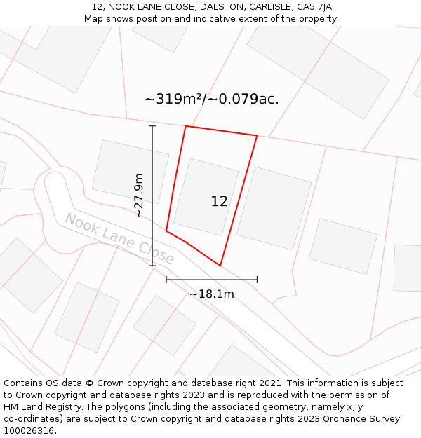 12, NOOK LANE CLOSE, DALSTON, CARLISLE, CA5 7JA: Plot and title map